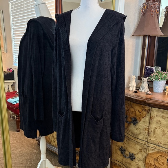 Barefoot Dreams Sweaters - Barefoot Dreams Black Hooded Long Cardigan